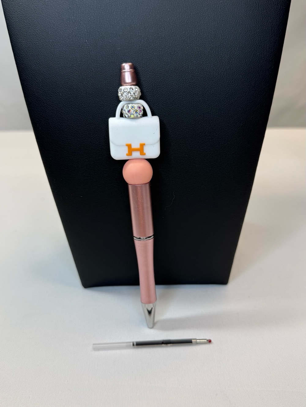 Stylish Fashion Inspired Pink Pen with White Luxury Handbag Charm